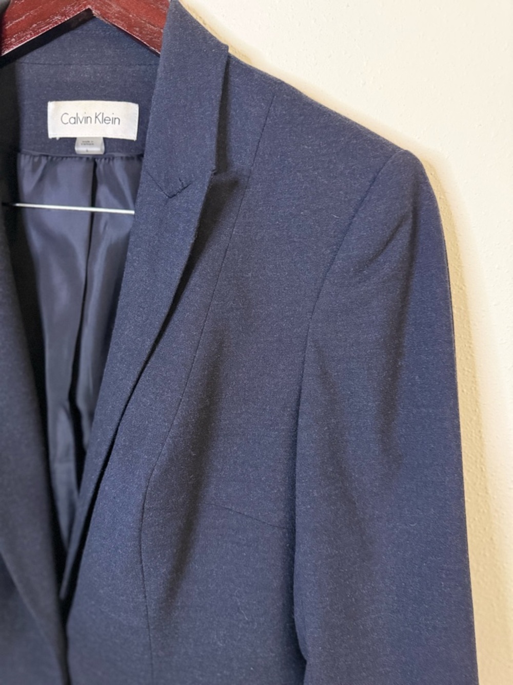 Calvin Klein Navy Heather Suit Set Blazer Pants Size 8 Modern Fit Stretch - Picture 3 of 11